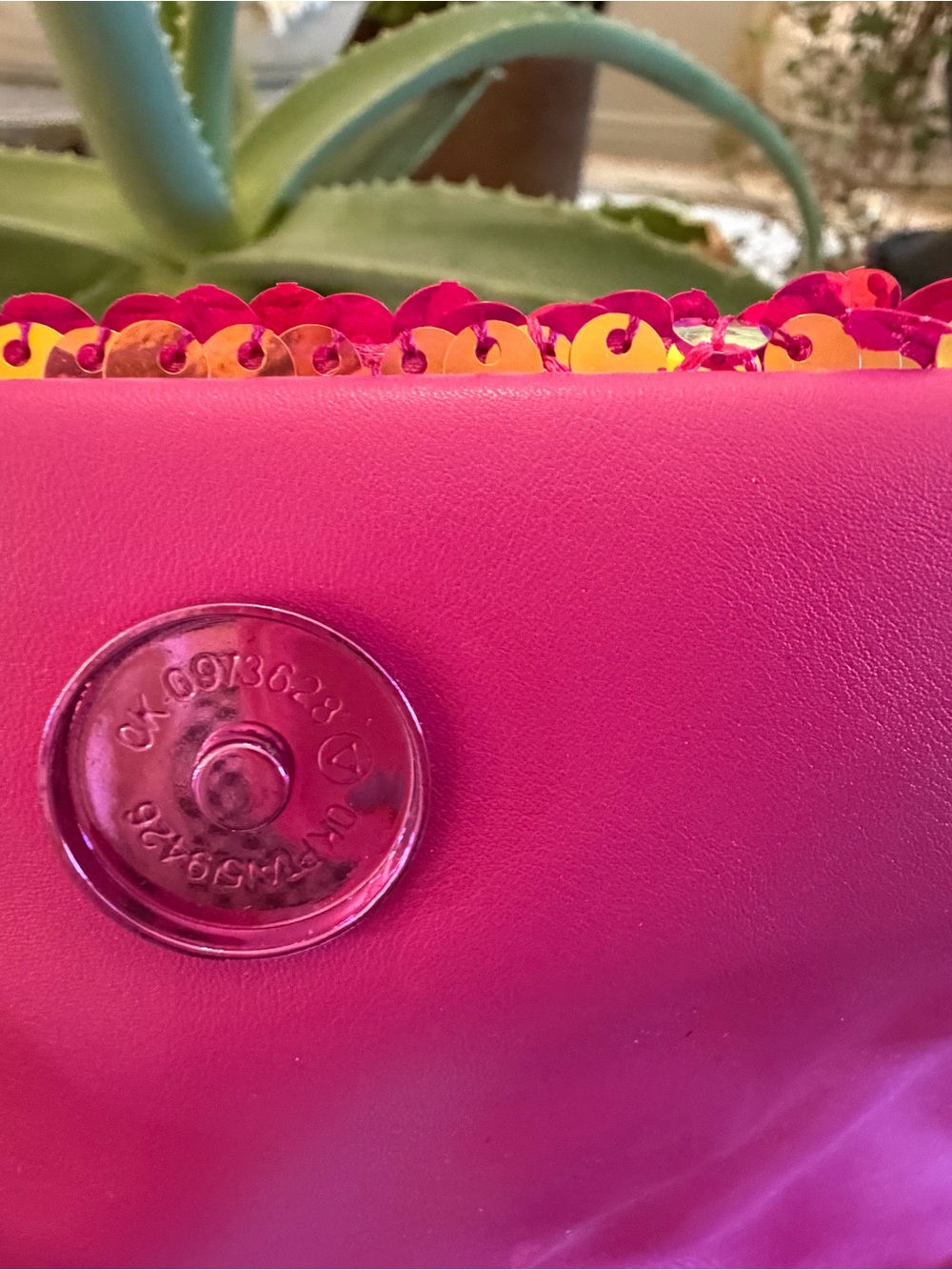 Kurt Geiger Kensington Fuchsia Pink and Gold Sequin Chain Crossbody Bag - Picture 9 of 13